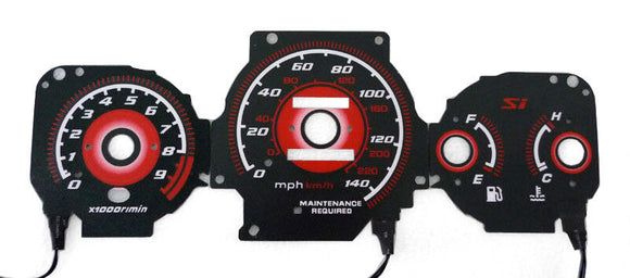 Type R Gauges Face Overlay JDM for 1999 2000 Honda Civic EK Si Red Glow