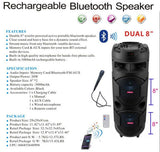 Portable Party Bluetooth PA Loudspeaker Rechargeable Dual Subwoofer With Karaoke Microphone Remote