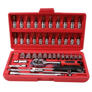 46pc Spanner Socket Screwdriver Set 1/4 Car Repair Tool Ratchet Wrench Set Tool