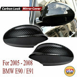 Pair Carbon Fiber Side Mirror Cover Cap for 05-08 BMW E90 E91 328i 335i Pre-LCI