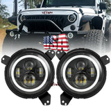 Led Round Headlight Halo Angel Eye 9" Bracket Comob for Jeep Gladiator 2020 2021