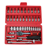 46pc Spanner Socket Screwdriver Set 1/4 Car Repair Tool Ratchet Wrench Set Tool