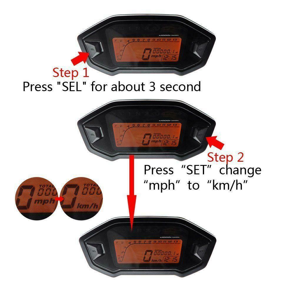 Universal LCD Digital Backlight Motorcycle Odometer Speedometer Tachom –  German Audio Tech