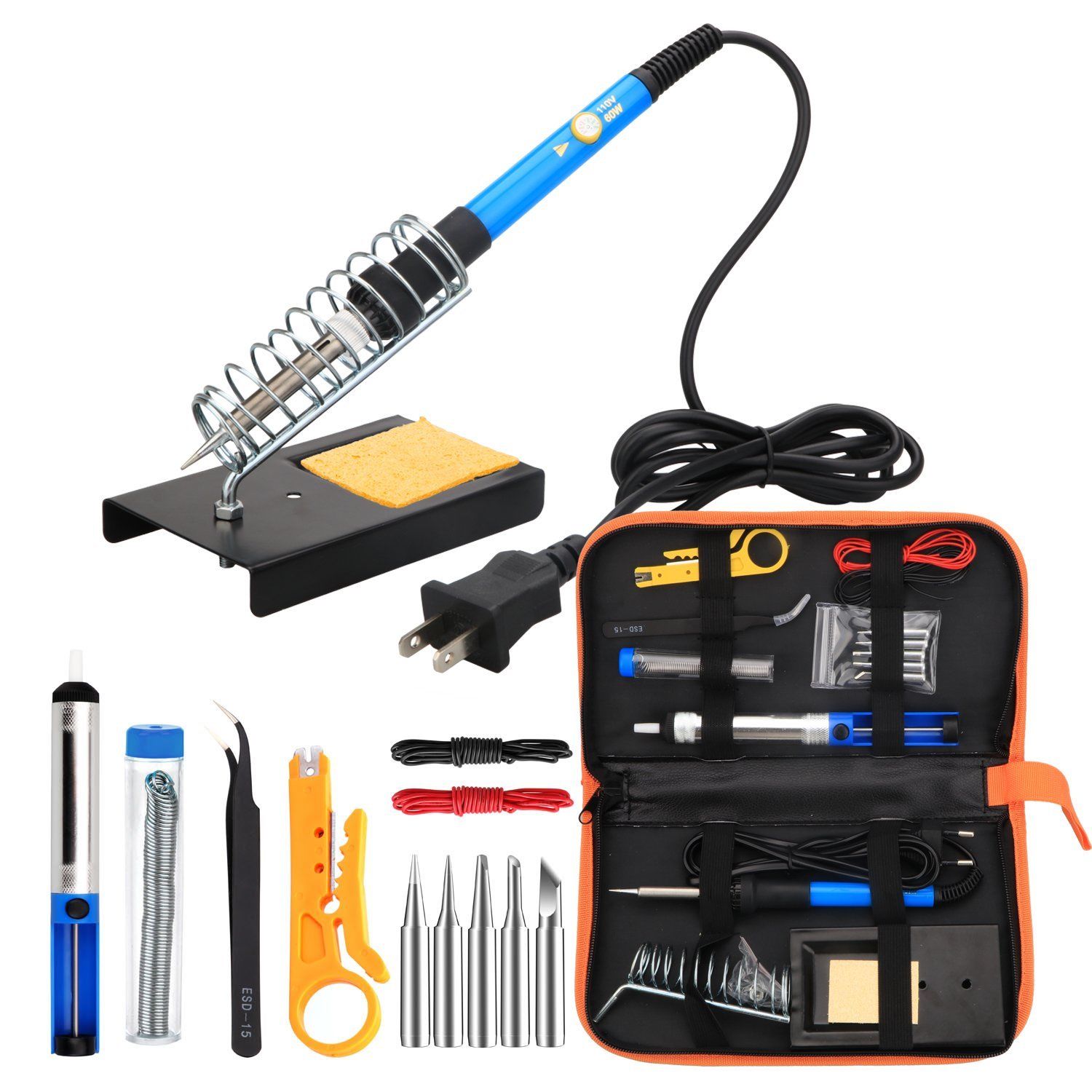 60W Adjustable Temperature Soldering Iron Kit - 9-in-1 With 5 Tips, Solder  Wire Stand for Soldering and Repair