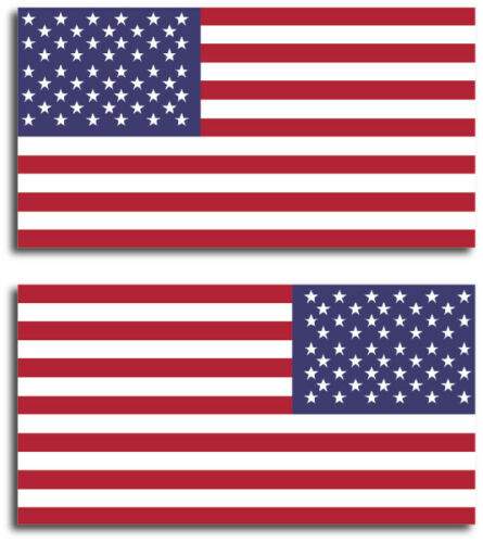 (2) USA American Flag Bumper Sticker Decal Window Car Truck Reverse United States